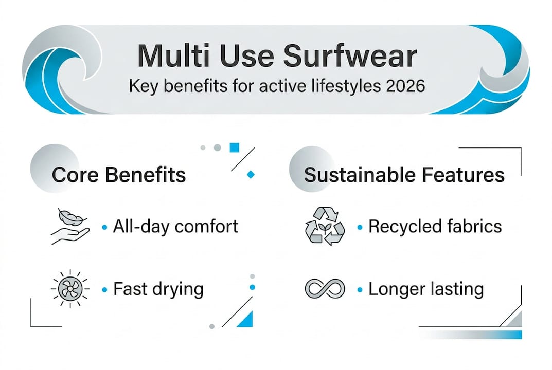 Infographic showing multi use surfwear benefits