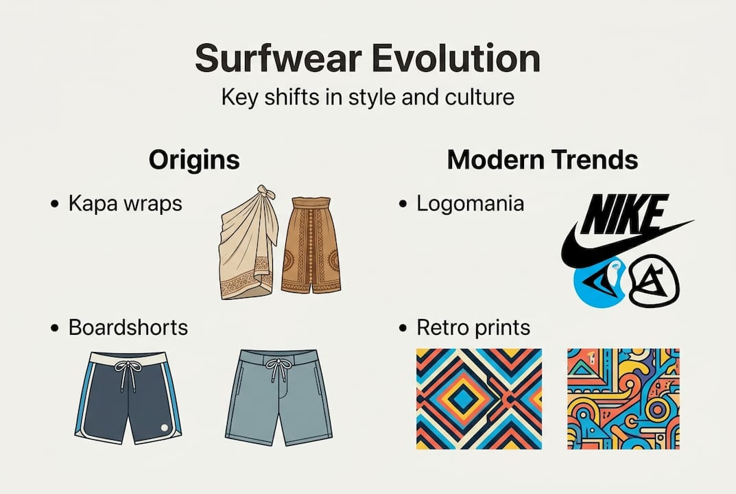 Infographic of surfwear evolution with timeline