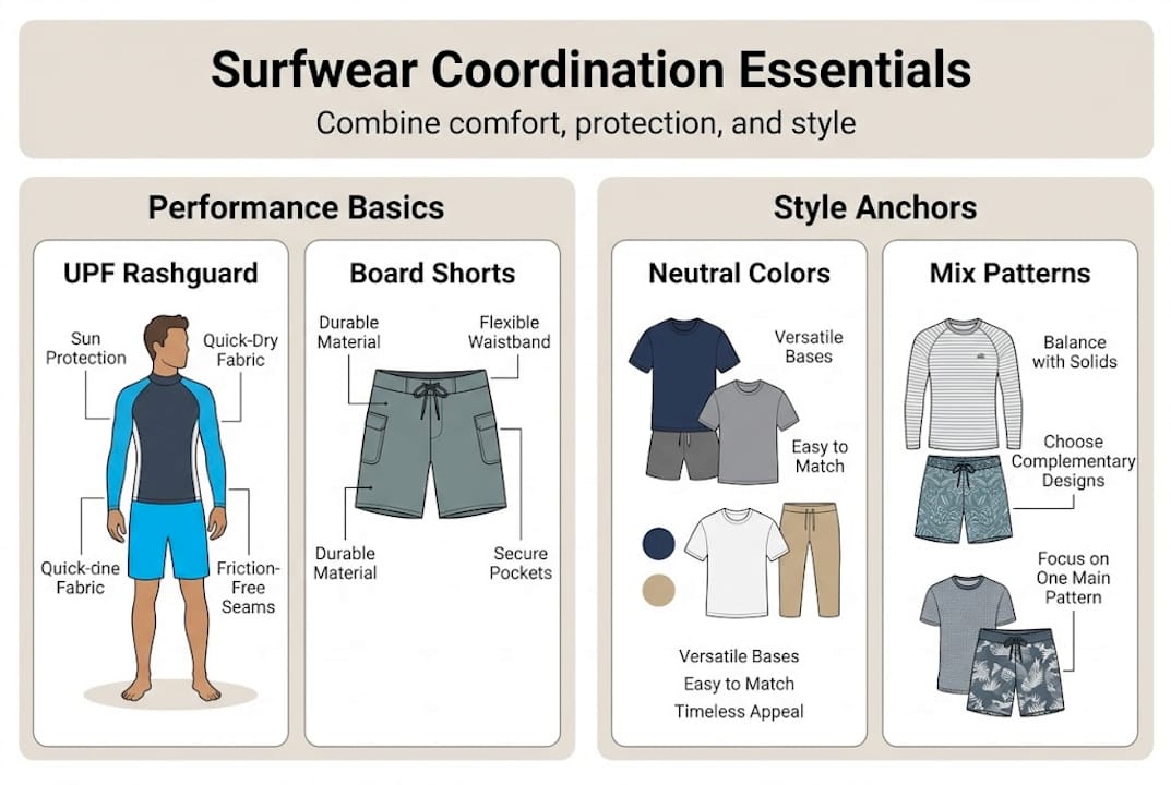 Infographic showing essentials of surfwear coordination