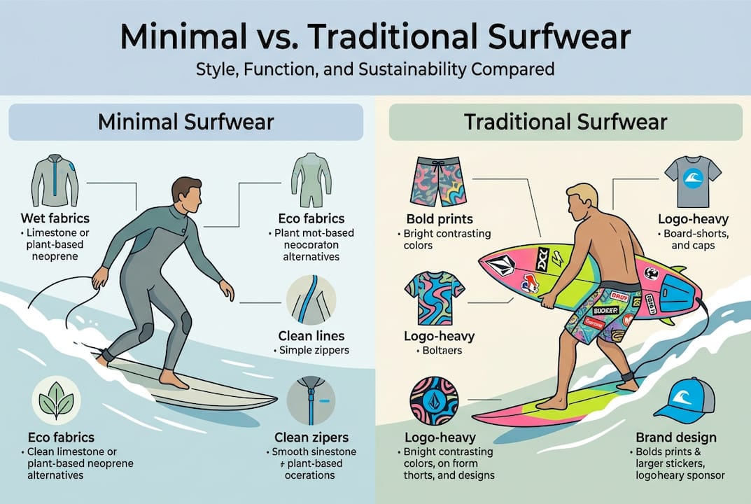 Infographic comparing minimal and traditional surfwear