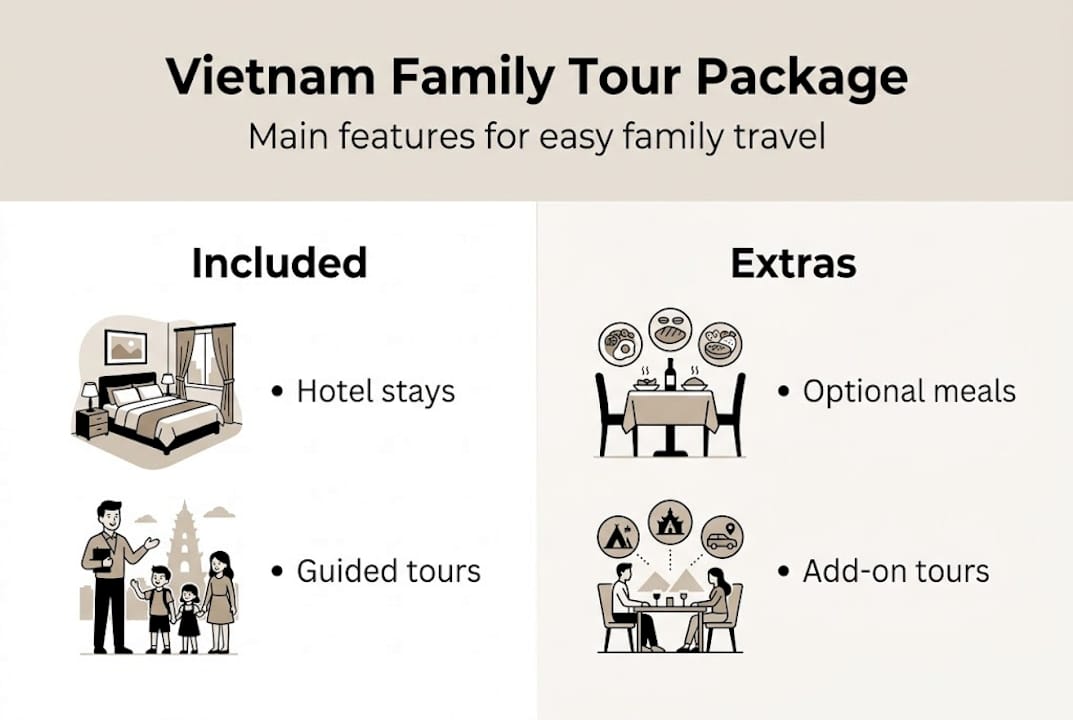 Infographic showing Vietnam family tour package inclusions