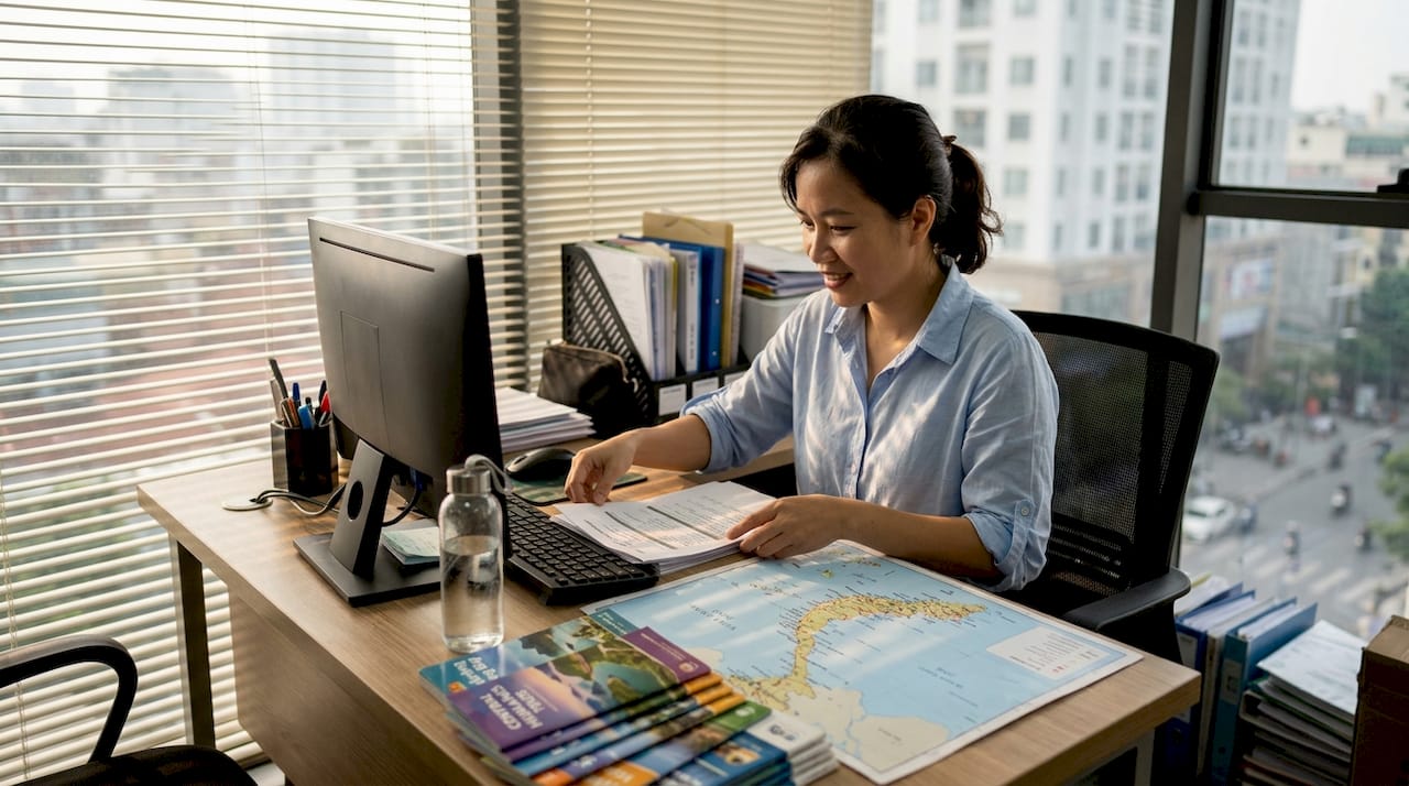 Vietnamese travel agent planning itineraries