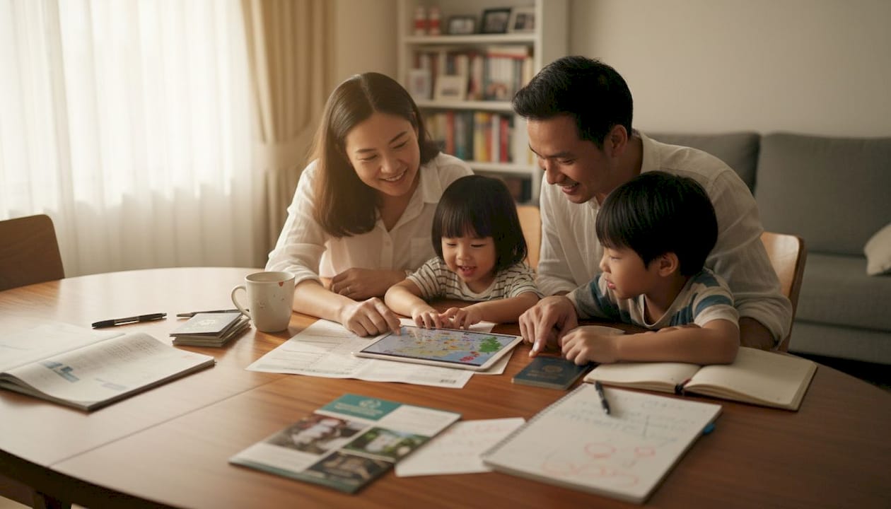 Family discussing Vietnam travel plans
