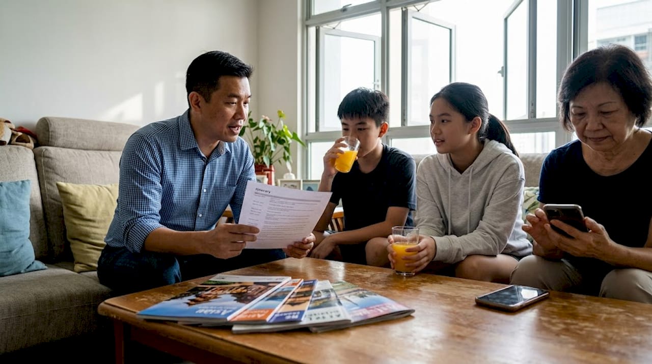 Family discussing Vietnam itinerary at home