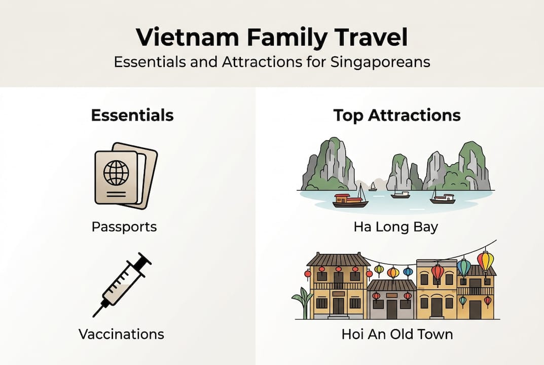 Vietnam family travel essentials and attractions infographic