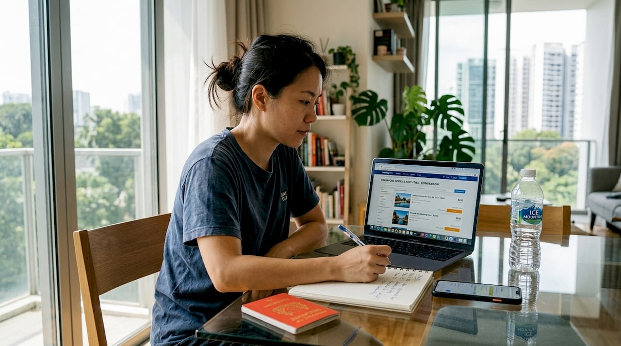 Woman booking Vietnam tour online from home