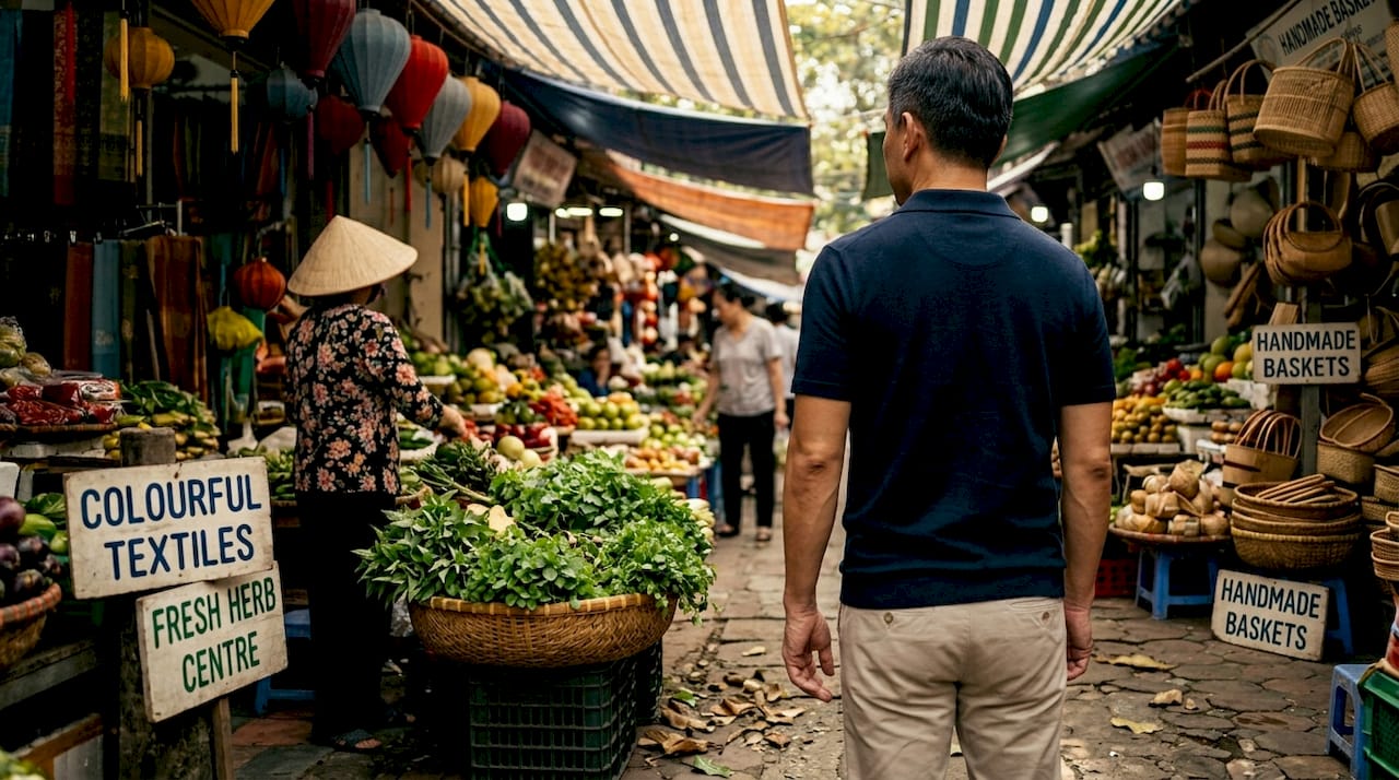 Singaporean tourist exploring Vietnamese local market