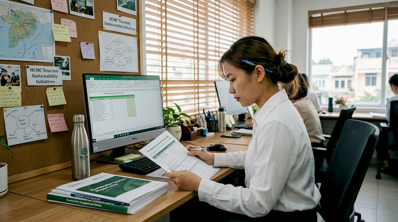 Tourism worker reviews sustainability checklist