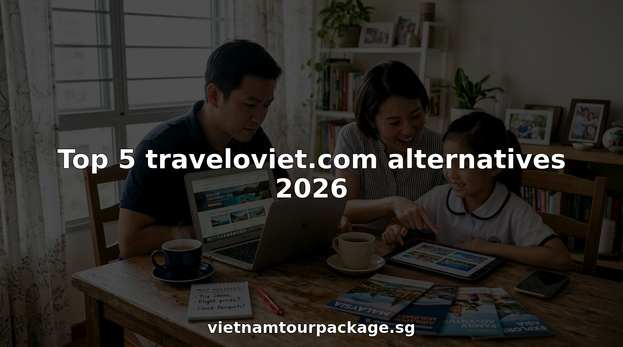 Family comparing travel websites at home dining table