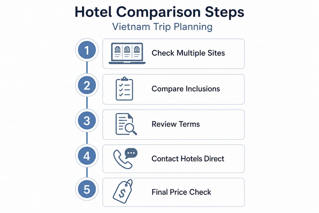 Infographic showing steps to compare hotels in Vietnam