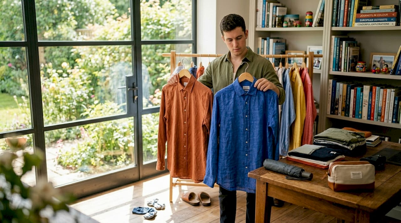 Man choosing lightweight shirts for packing