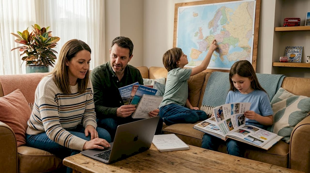 Family planning trip in bright living room
