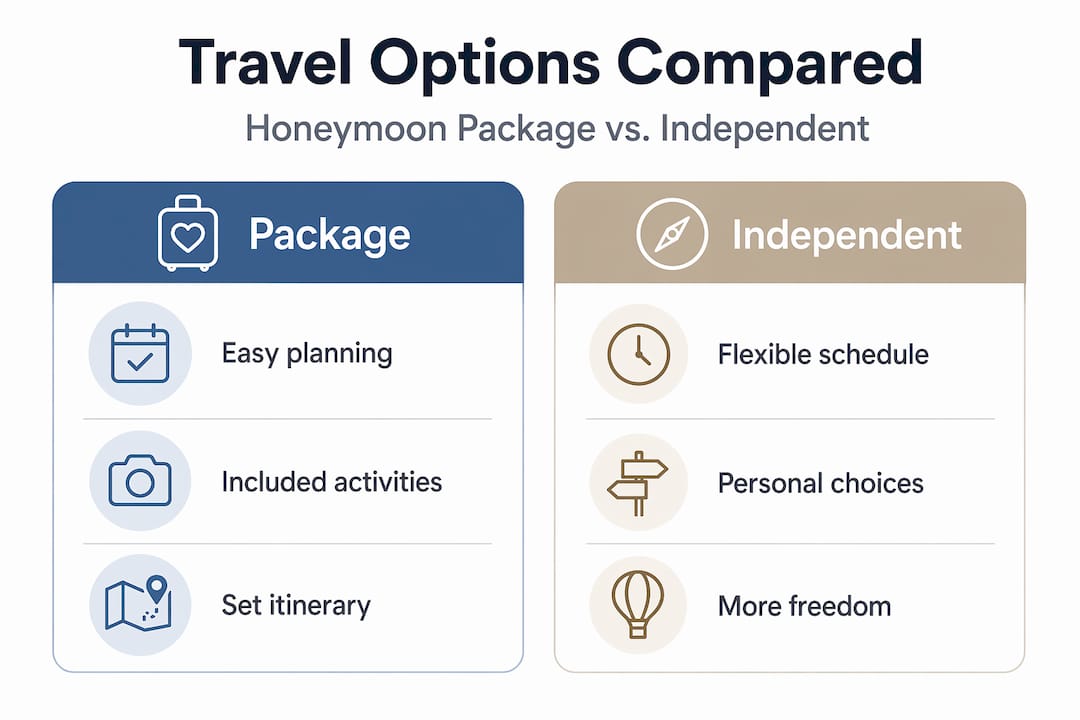 Infographic comparing travel options for honeymoon