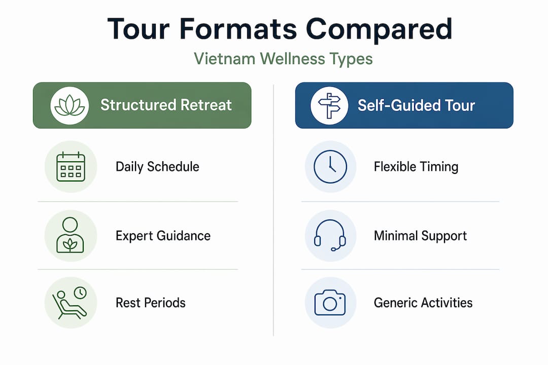 Infographic contrasting wellness tour formats