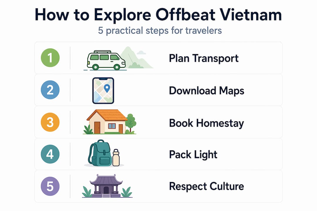 Infographic with steps for offbeat Vietnam travel