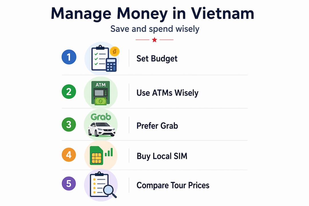 Infographic showing steps for money management in Vietnam