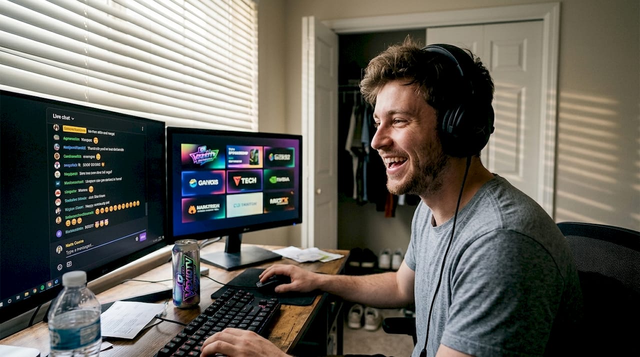 Streamer engaging live chat and sponsors