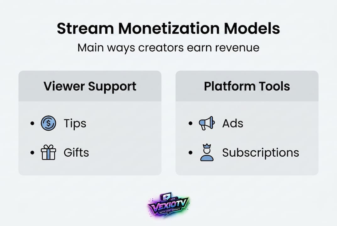 Infographic showing streaming monetization categories