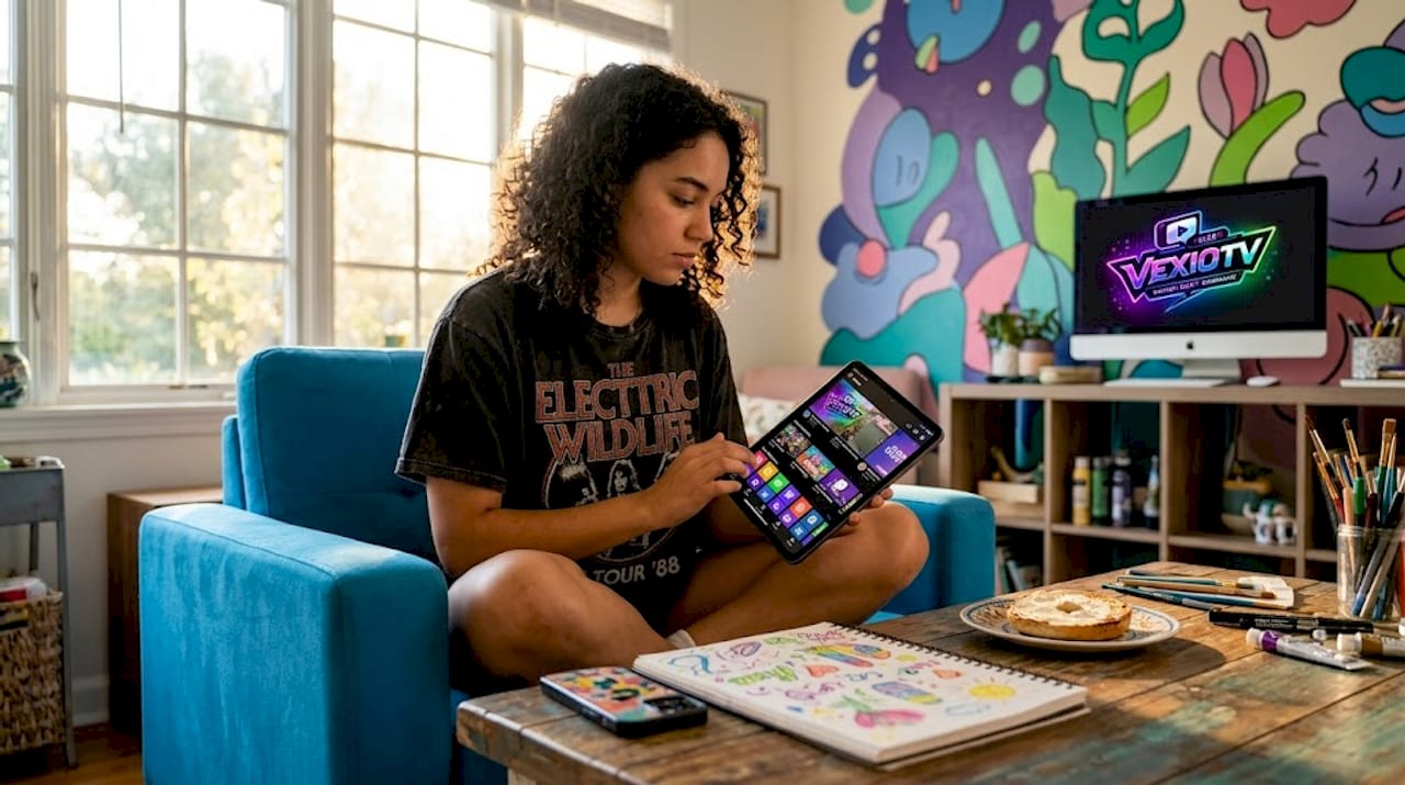 Young streamer browsing live platform categories