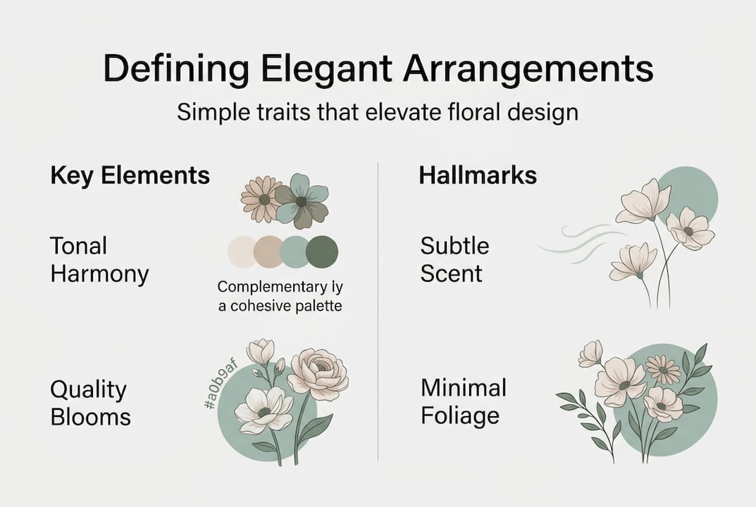 Infographic showing features of elegant floral design