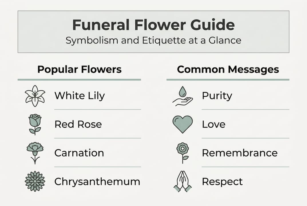Infographic with funeral flower types and meanings