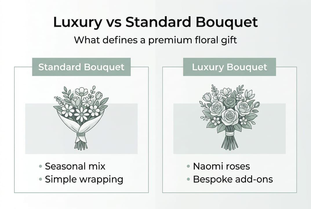 Luxury versus standard bouquet features infographic
