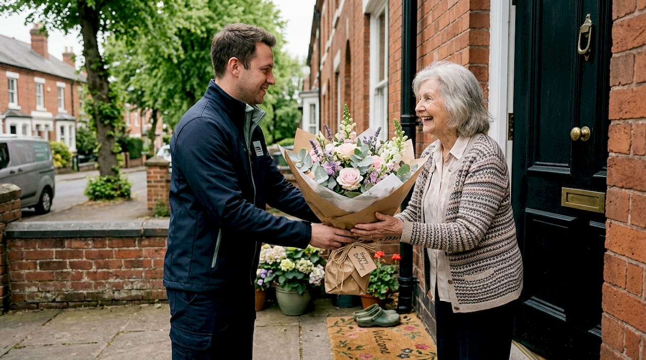 Hand delivery of custom birthday bouquet