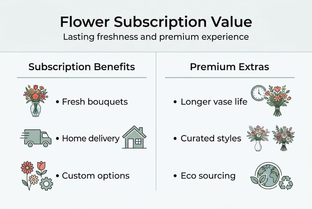 Infographic with flower subscription benefits and premium extras