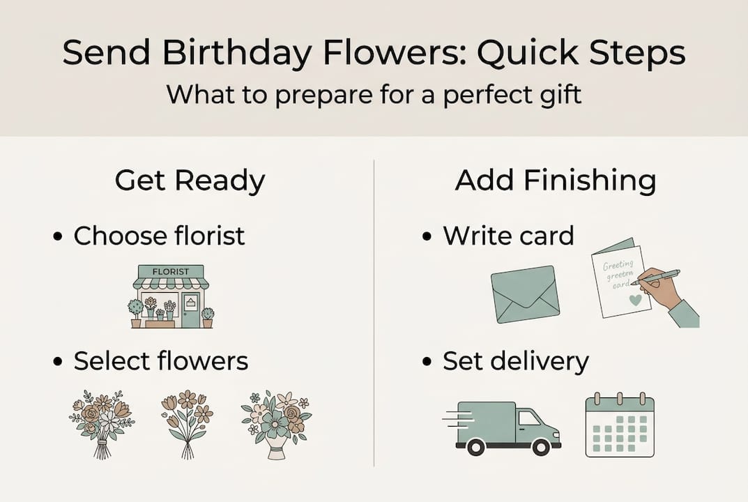 Infographic outlining birthday flower sending steps