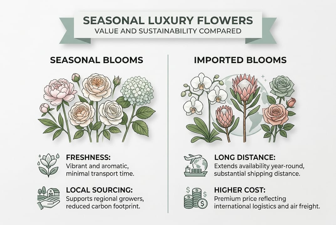 Infographic comparing seasonal and imported flowers