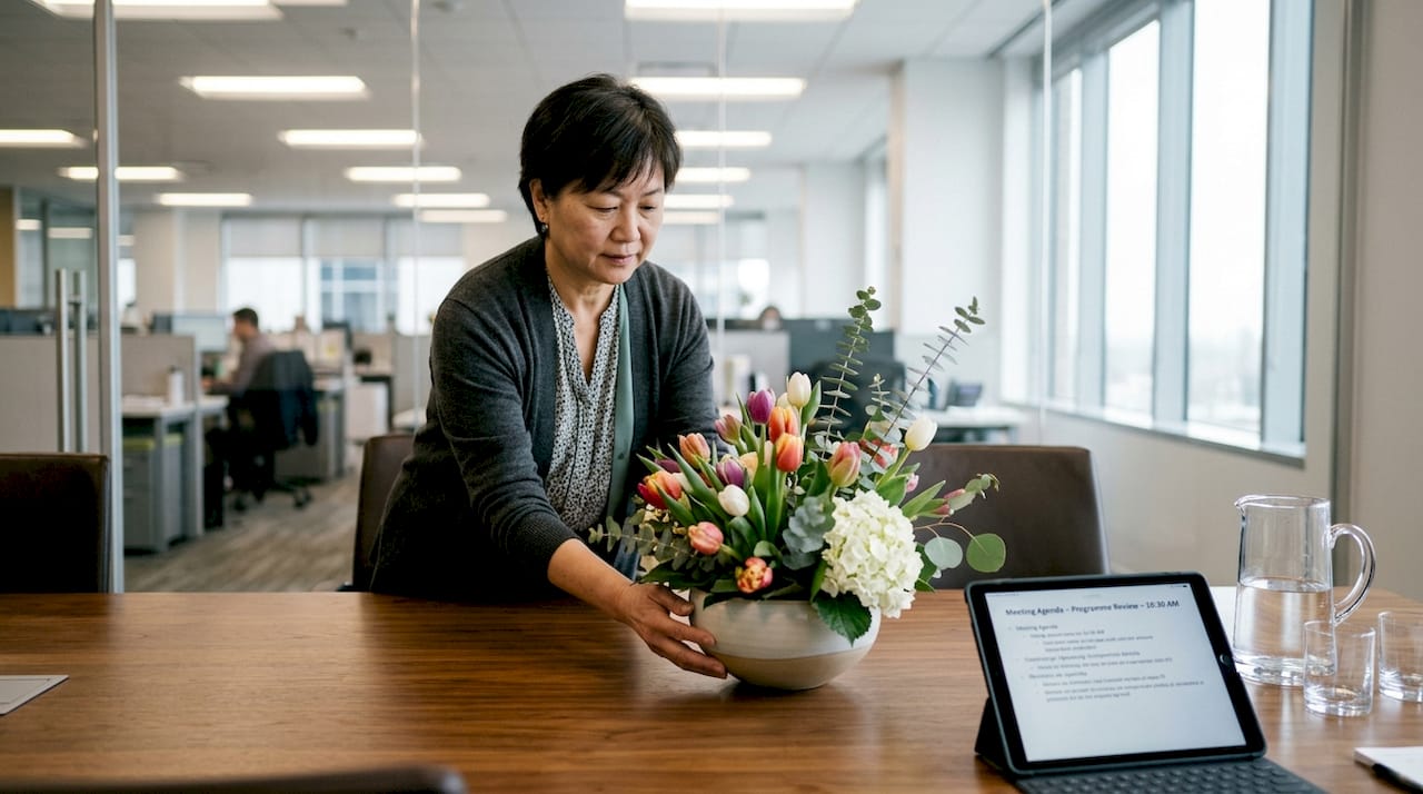 Seasonal flowers as elegant boardroom centrepiece