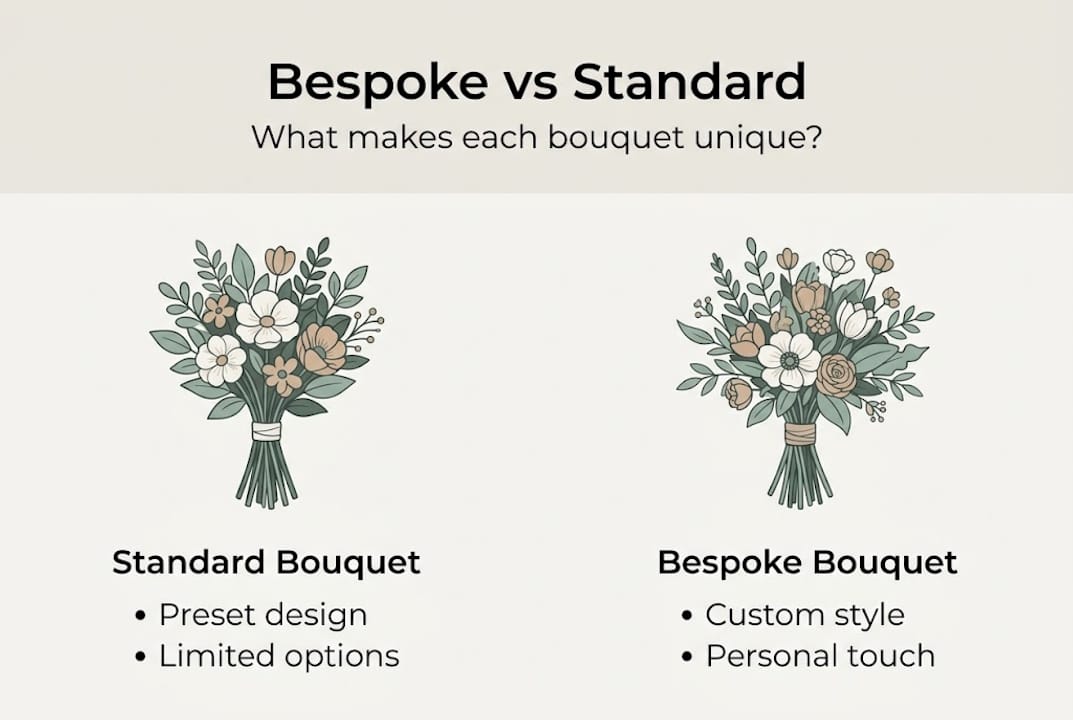 Infographic contrasting bespoke and standard bouquets