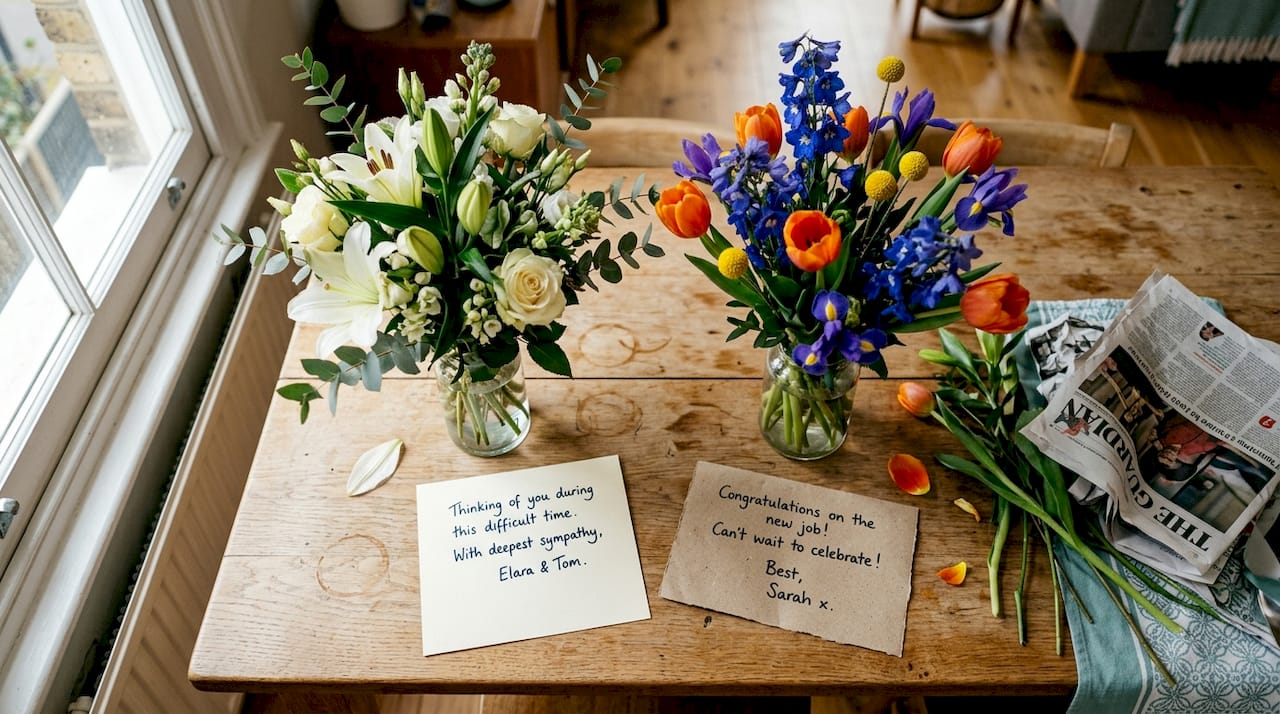 Side-by-side modern and traditional flowers