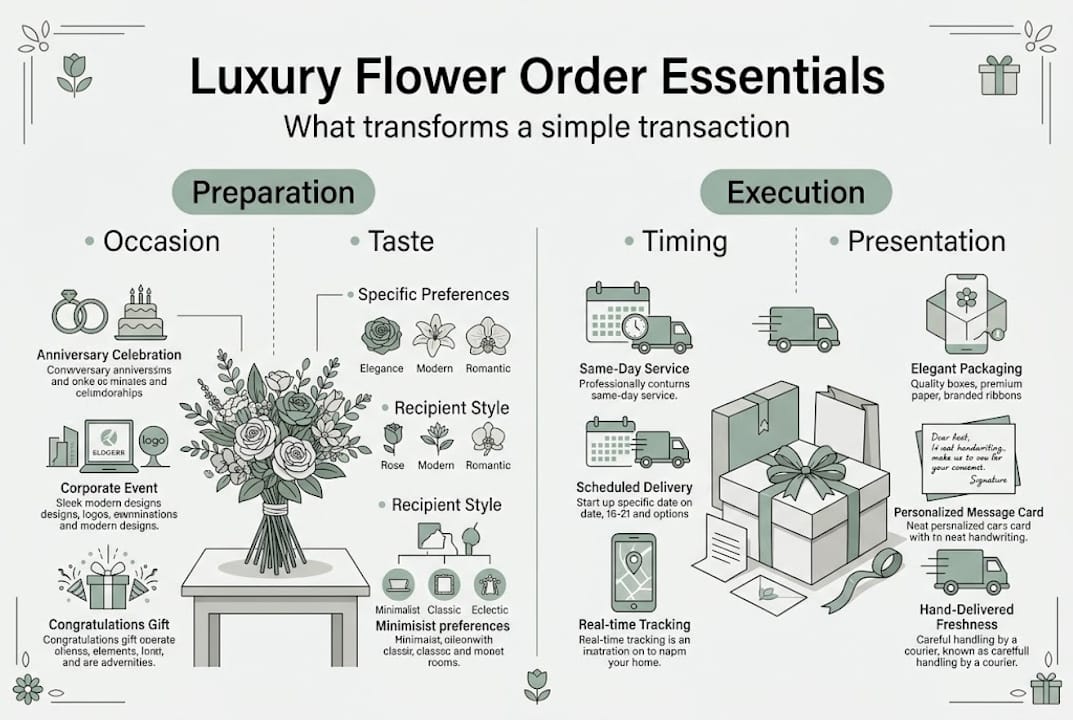 Infographic showing luxury flower order steps