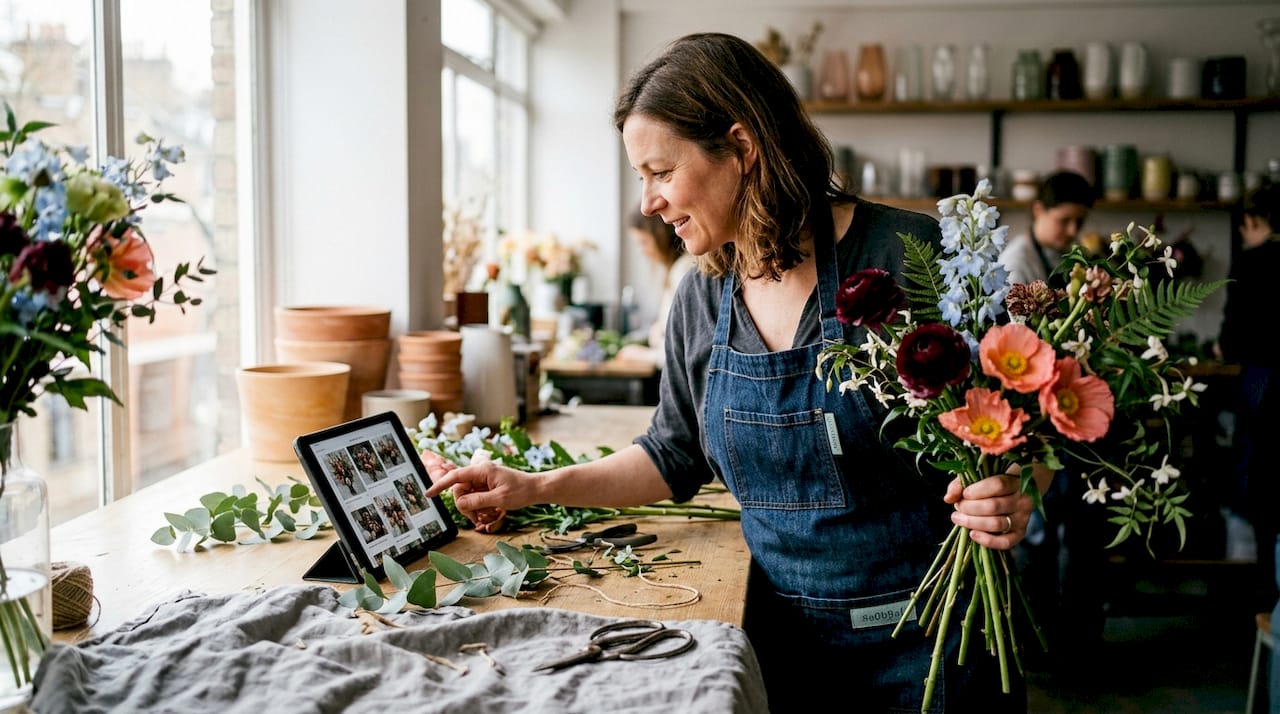 Designer crafting modern bespoke bouquet