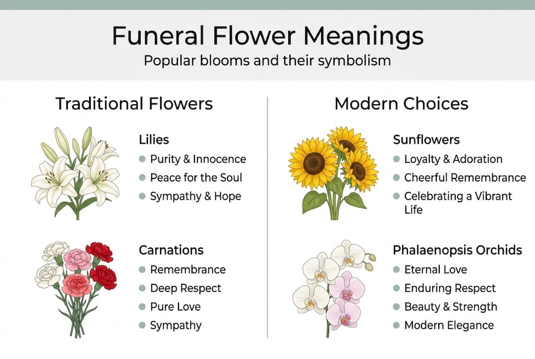 Infographic of funeral flower meanings and types
