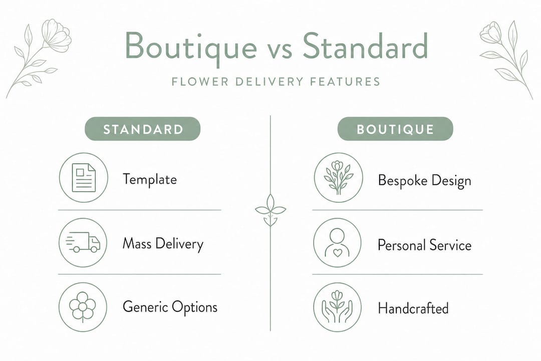 Infographic comparing boutique and standard flower delivery