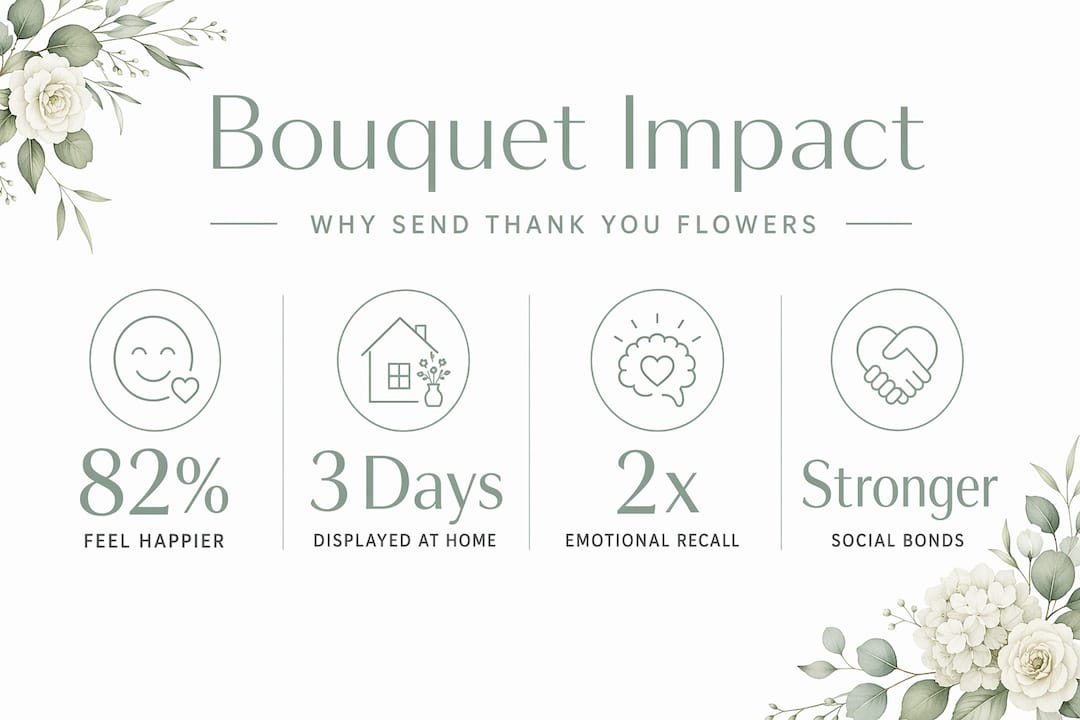 Infographic with statistics on thank you bouquet emotional impact