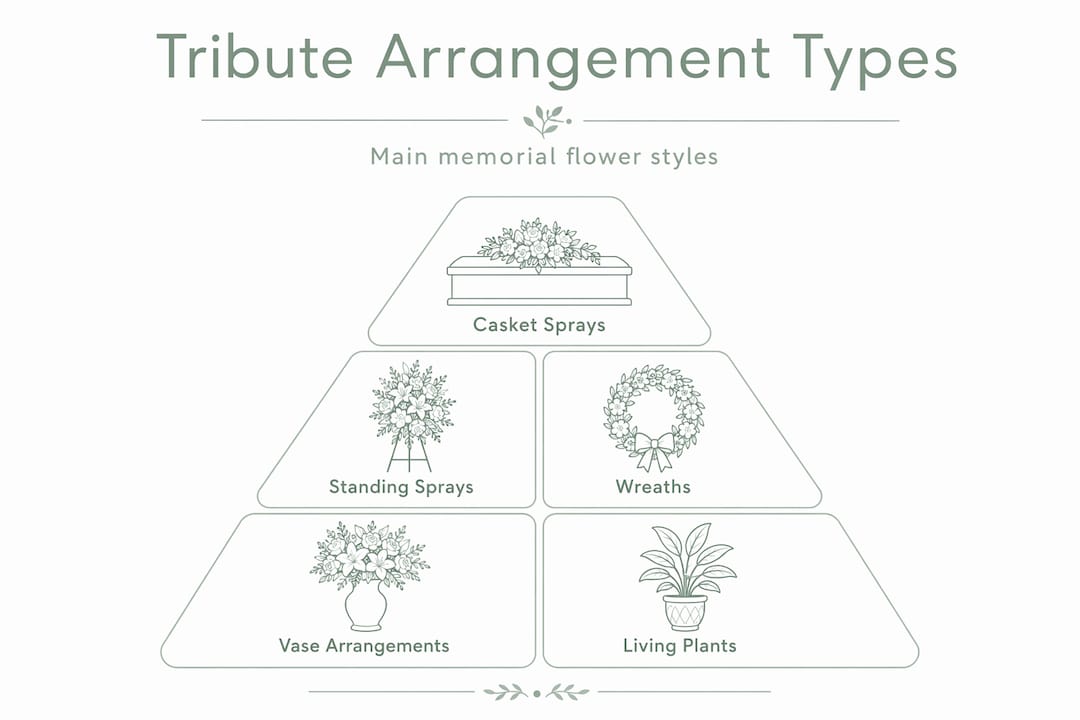 Hierarchical infographic of tribute arrangement types