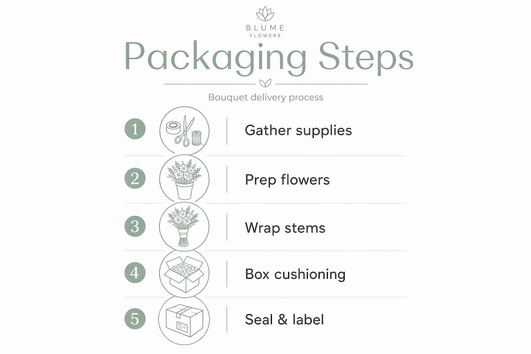 Infographic showing flower packaging process steps