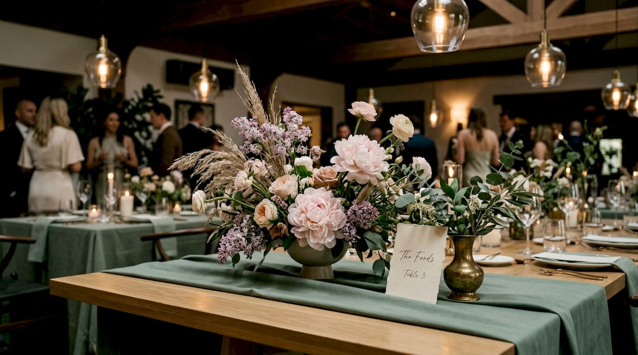 Bold sculptural floral centerpiece at event