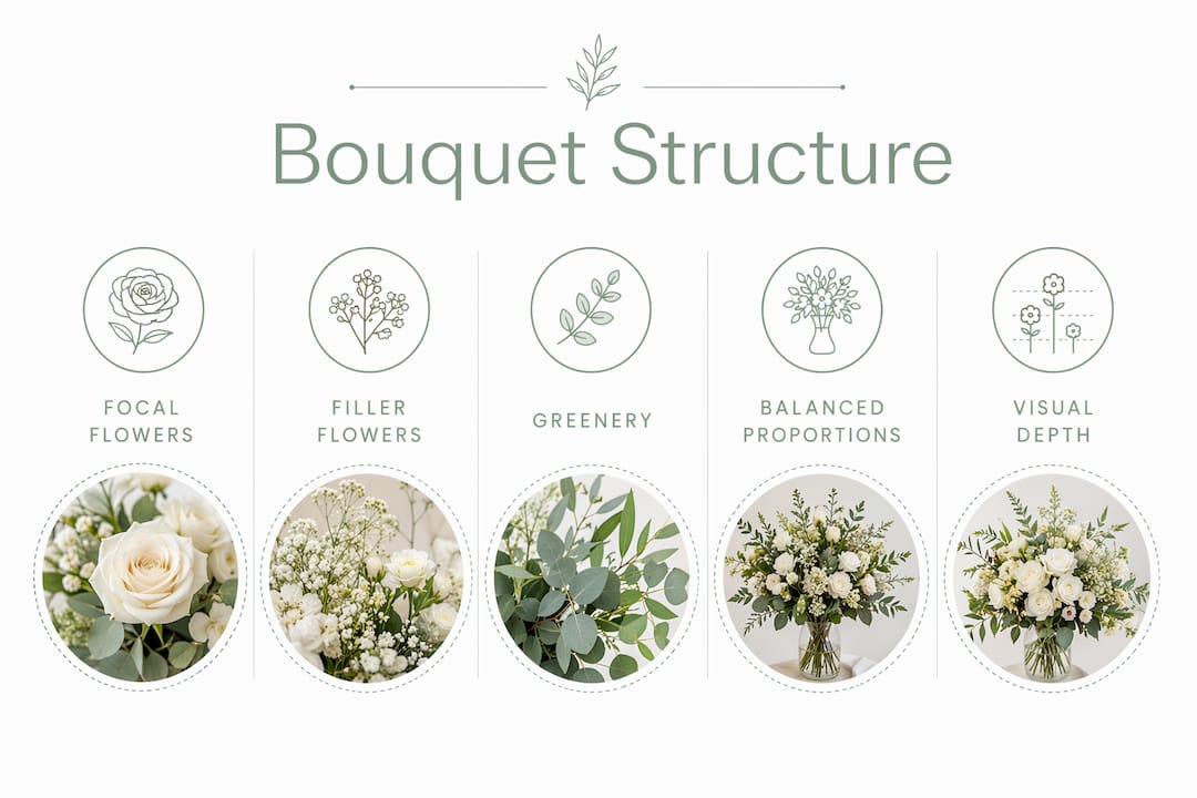Infographic showing mixed bouquet layers and structure
