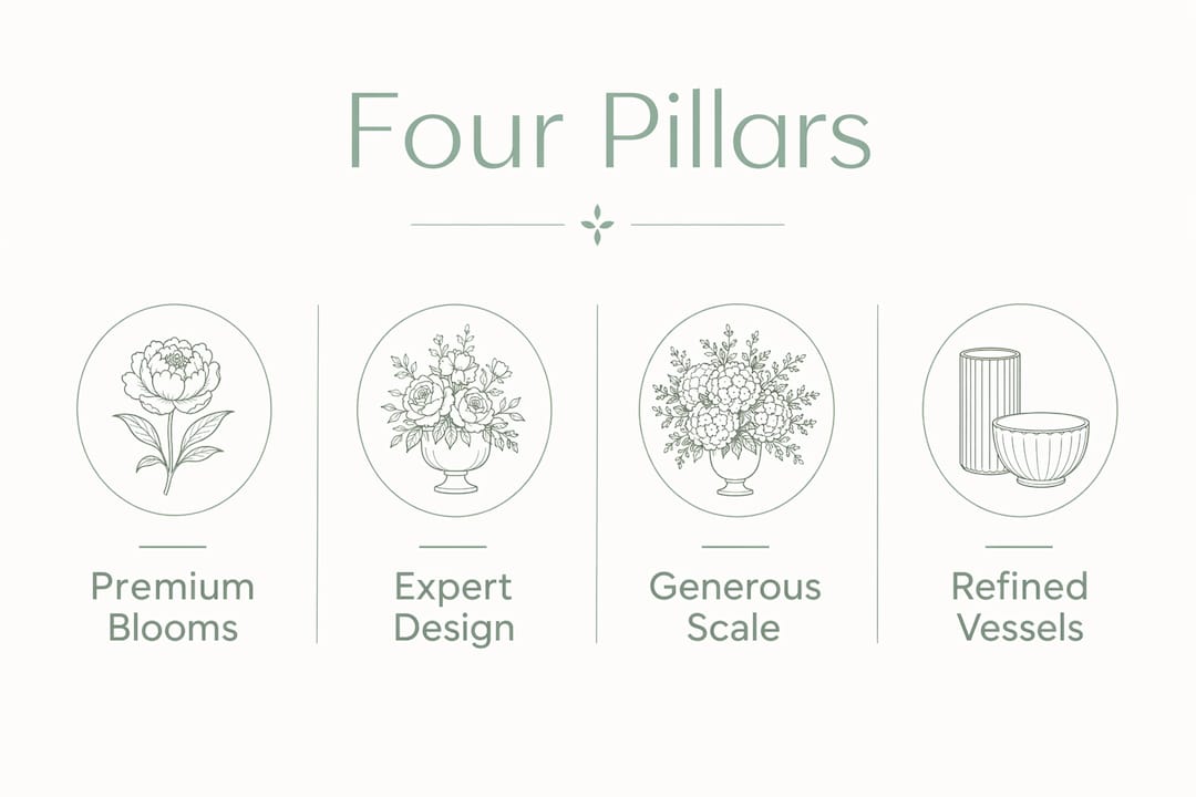 Infographic illustrating four pillars of prestige floristry
