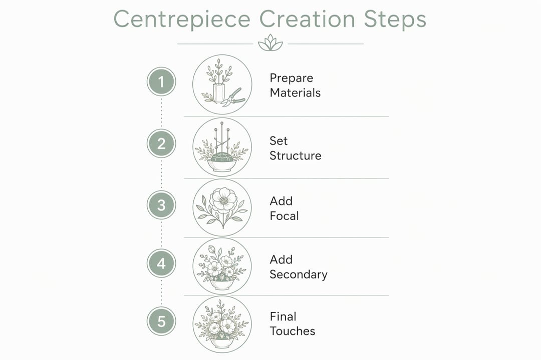 Step-by-step infographic for creating floral centrepieces