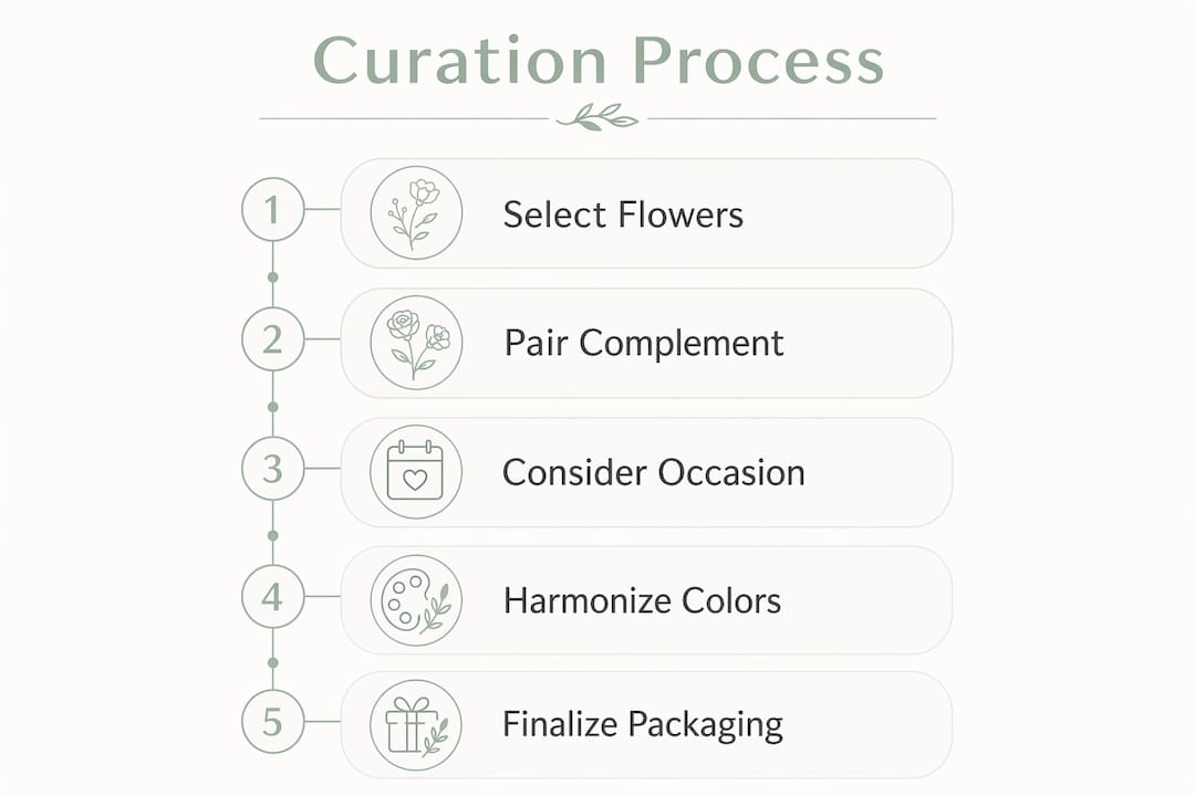 Infographic showing flower and gift set curation steps