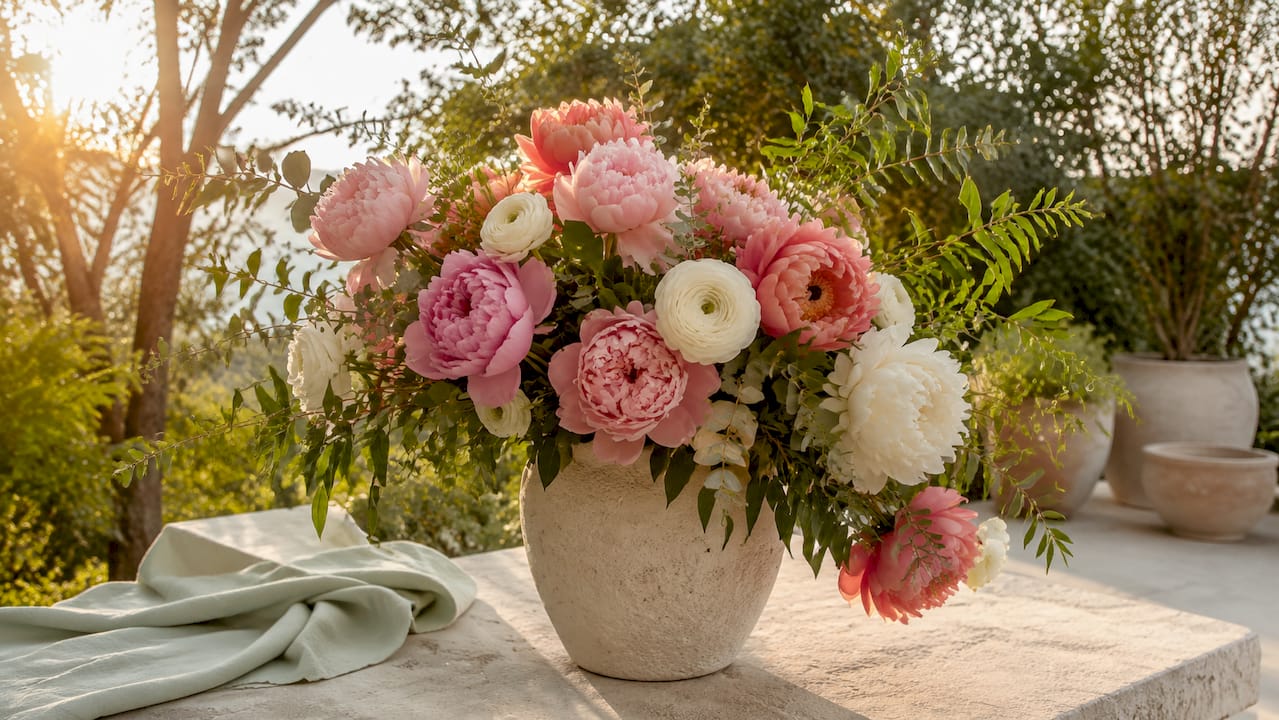 Close-up of lush statement flowers and greenery