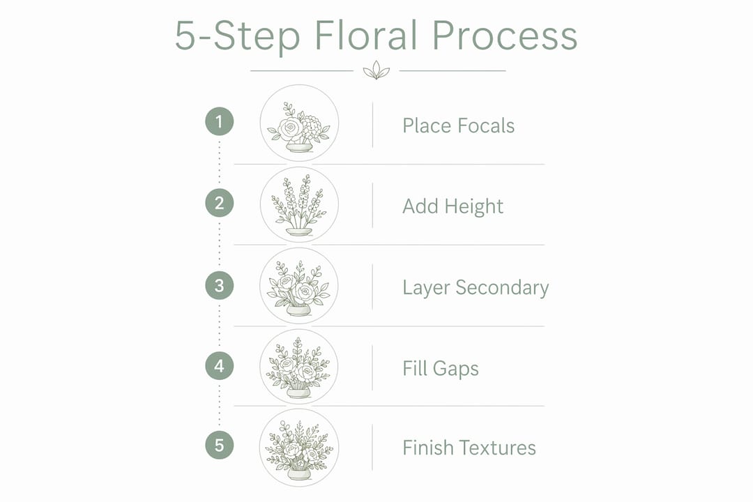 Infographic of 5-step floral arrangement process
