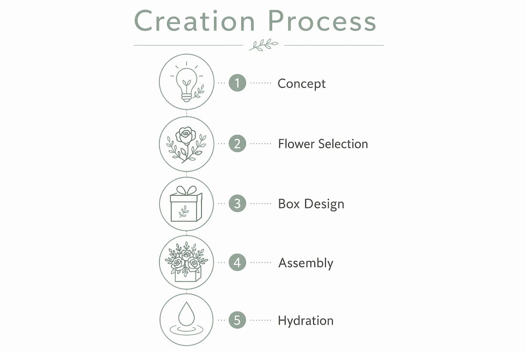 Infographic showing steps to create a designer flower box