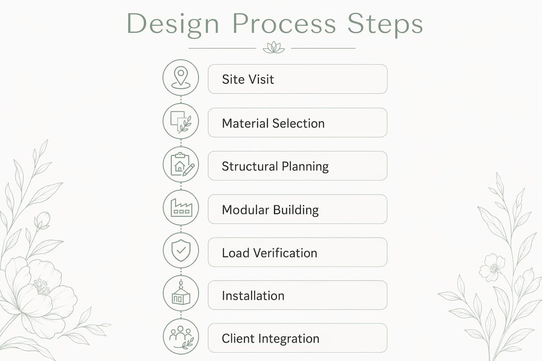 Step-by-step infographic of floral installation design process