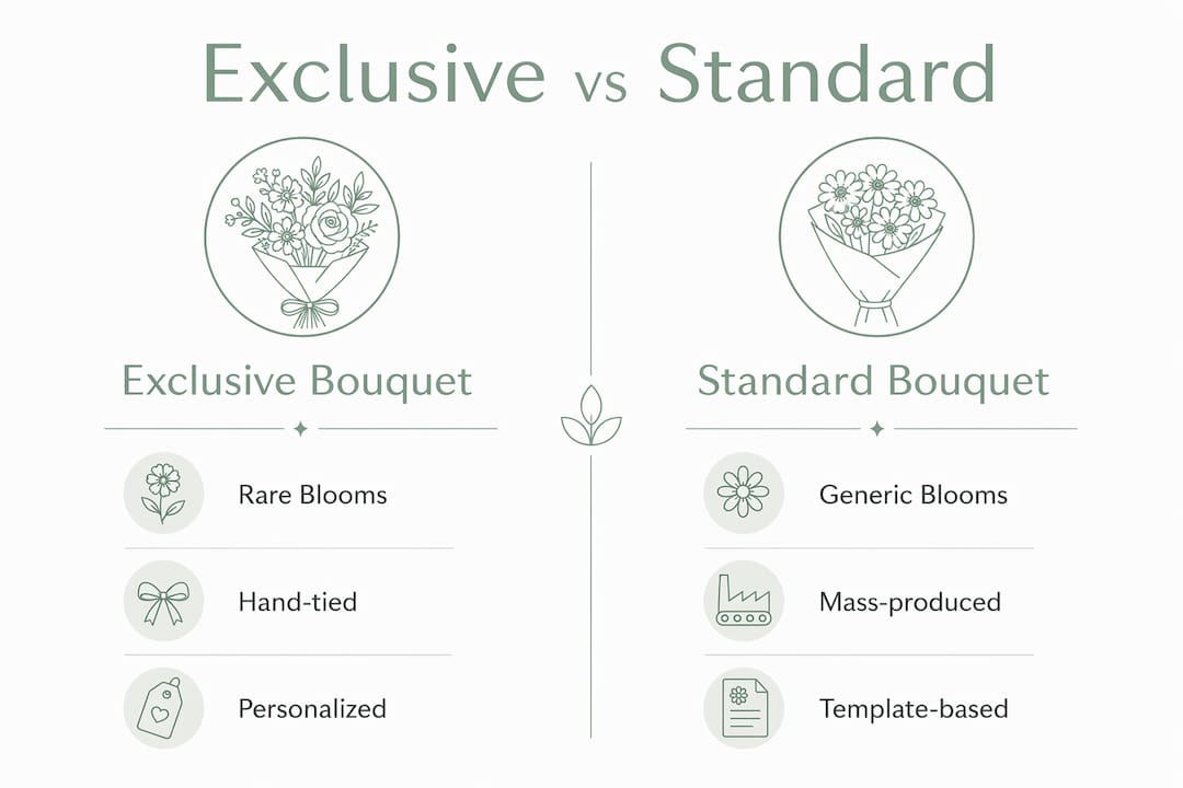 Infographic comparing exclusive and standard bouquets
